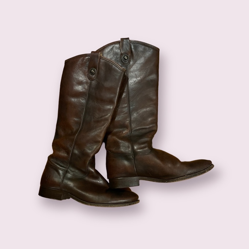 Frye Women’s Melissa Button Brown Leather Tall Boots 8.5